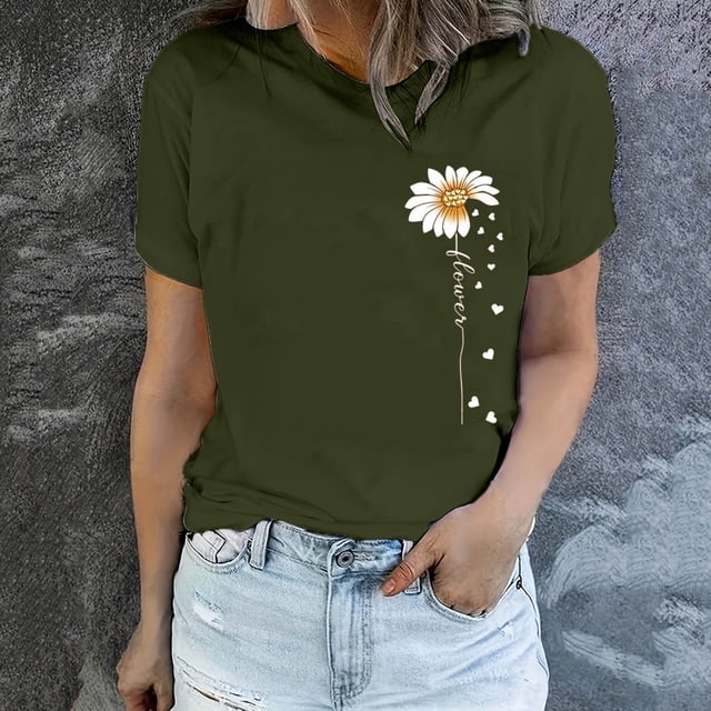 EQWLJWE Tops Femme Casual Plus,Summer Tops for Women 2024 Vacances à la Mode,Modèle d'Impression de Mode pour Femmes 2024 Spring et Summer Col Rond T-shirt Top/Shirt