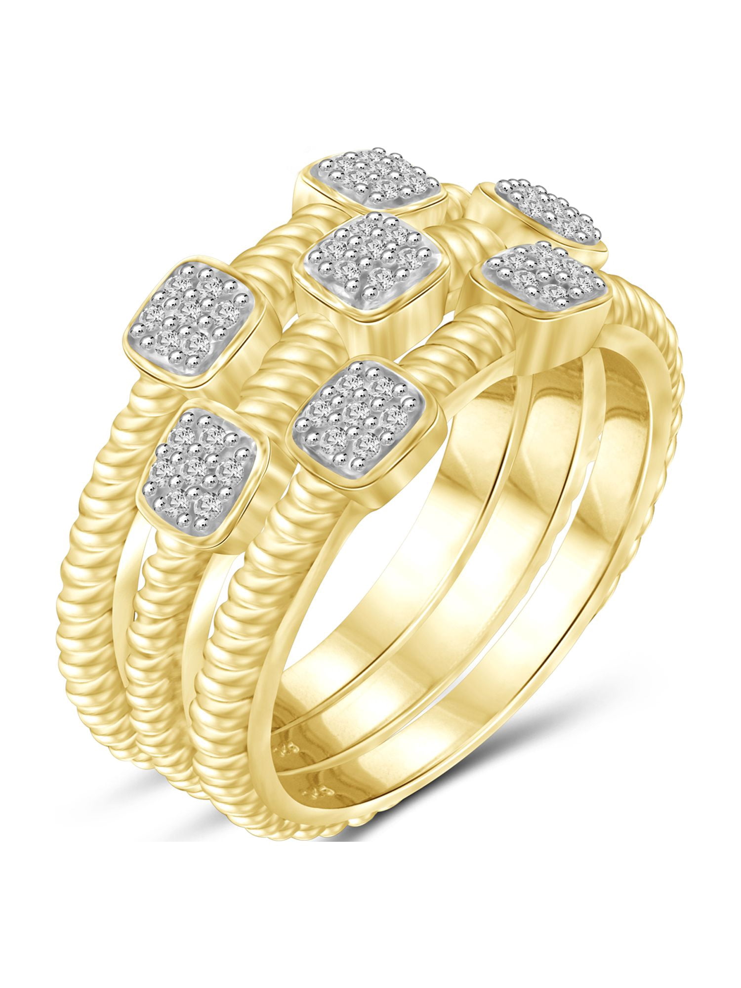 JewelersClub Stackable Diamond Rings for Women – 1/5 Carat White Diamond Ring Jewelry– 14K Gold Plated Silver Stackable Bands for Women –– Stackable Ring Set by JewelersClub
