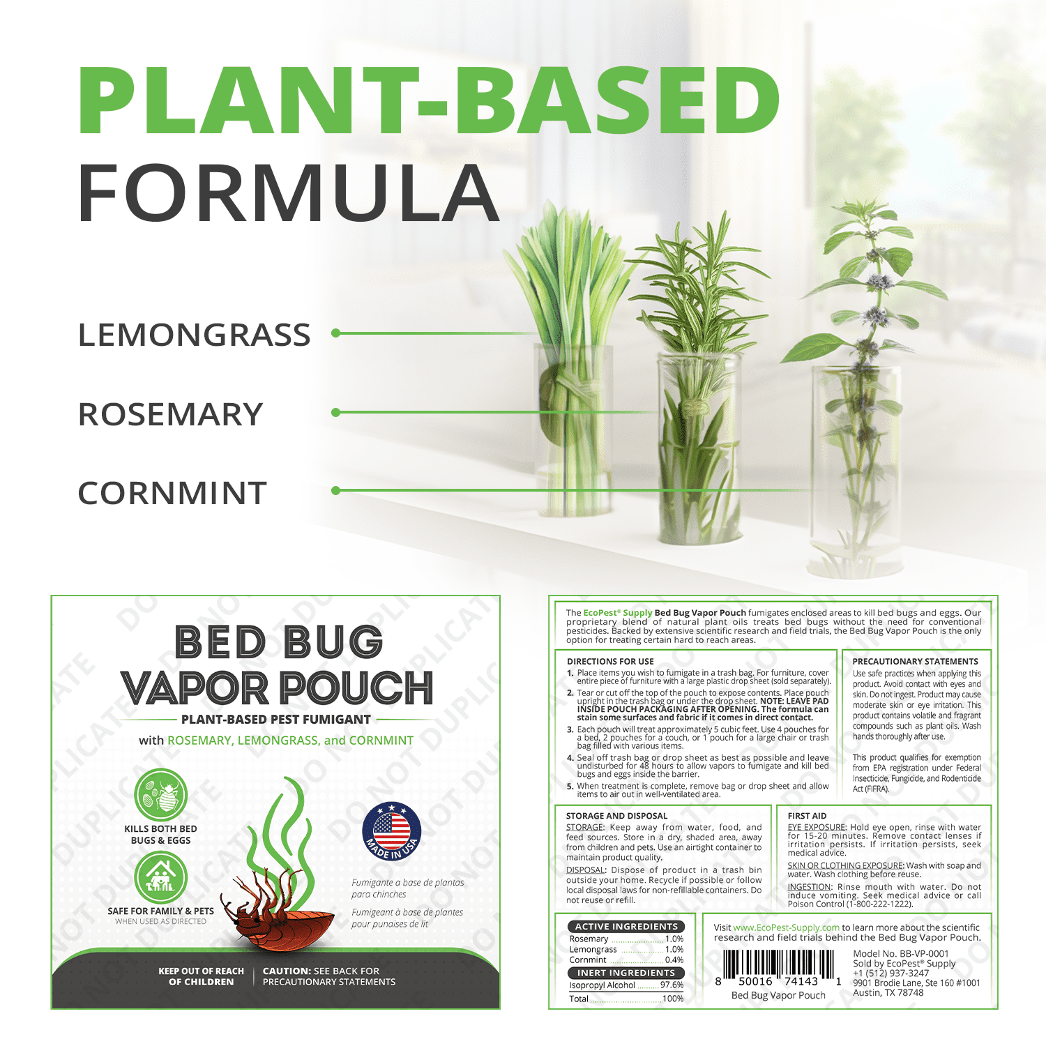 Bed Bug Vapor Pouch – 4 Pack | Natural Bedbug Killer for Treating Luggage, Mattress, Beds, Couches, and More | Home Pest Fumigant and Fogger for Indoor Treatment of Bed Bugs | Kills Bed Bugs and Eggs