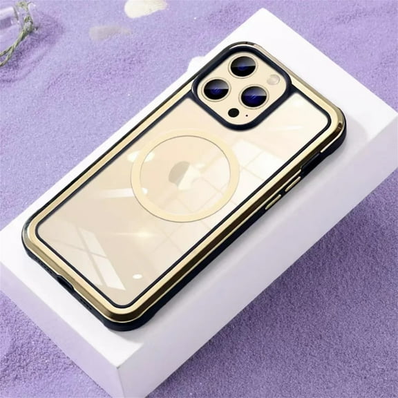 Dteck for iPhone 14 Pro Max 6.7" 2022 Magnetic Case, Rugged Clear Back [Not Yellowing Technology] Case with Wireless Charging Shockproof Protective Case for 14 Pro Max Women Men, Gold