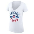 thumbnail image 2 of Women's G-III 4Her by Carl Banks White Chicago Cubs Super-Slim Fit Lightweight City Graphic V-Neck T-Shirt, 2 of 5