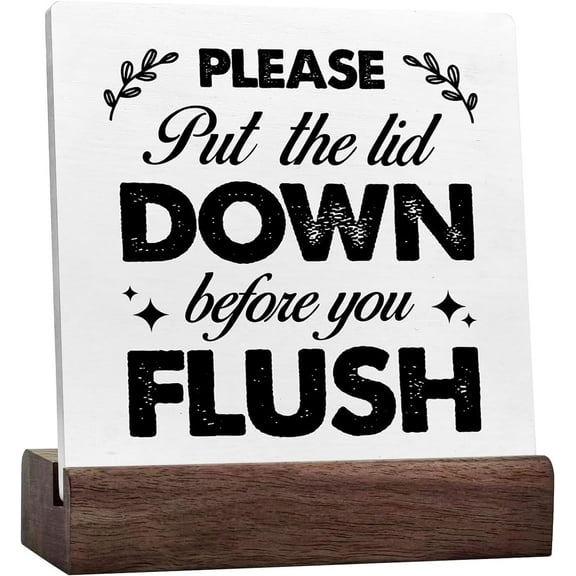 Pleas Put The Lid Down Before You Flush Funny Bathroom Ceramic Table Sign Desk Decor,Rustic Ceramic Plaque Sign Desk Decor For Home Office Restroom Toilet Shelf Table Decorations