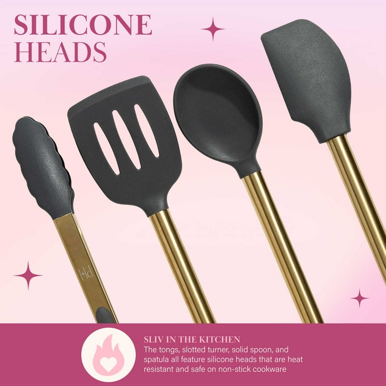 Gold Cooking Tool Set Silicone Head Kitchenware Stainless