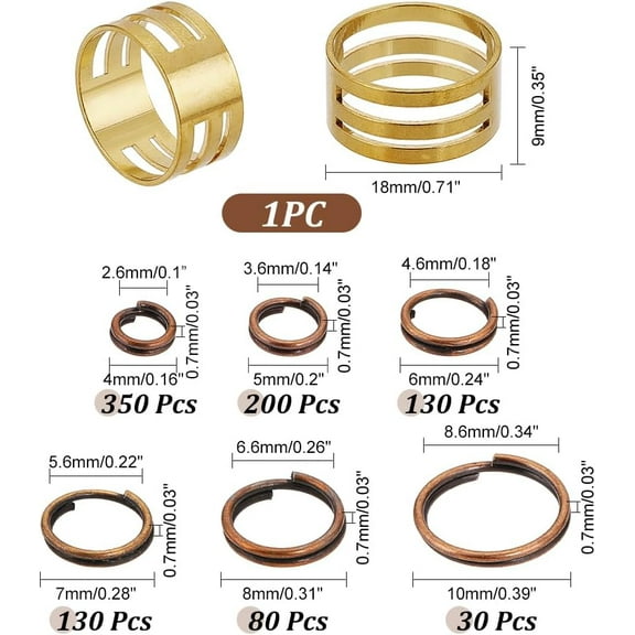 900Pcs 6 Sizes 4/5/6/7/8/10mm Iron Split Rings Double Loop Jump Ring for Jewelry Making Red Copper