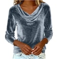 thumbnail image 5 of Women's Sparkly Velvet Tops Elegant Cowl Neck Long Sleeve Shirts Fall Winter Dressy Casual Blouses Tshirts 2025 Gold M, 5 of 6