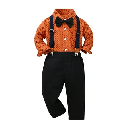 

EHTMSAK Toddler Baby Children Boy 2PCS Bow Tie Shirts and Suspender Pants Set Outfits Clothing Set Long Sleeve Orange 130