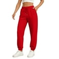thumbnail image 2 of Womens Baggy Wide Leg Sweatpants Drawstring Waist High Waisted Fashion Y2K Lounge Pants with Pockets Red M, 2 of 5