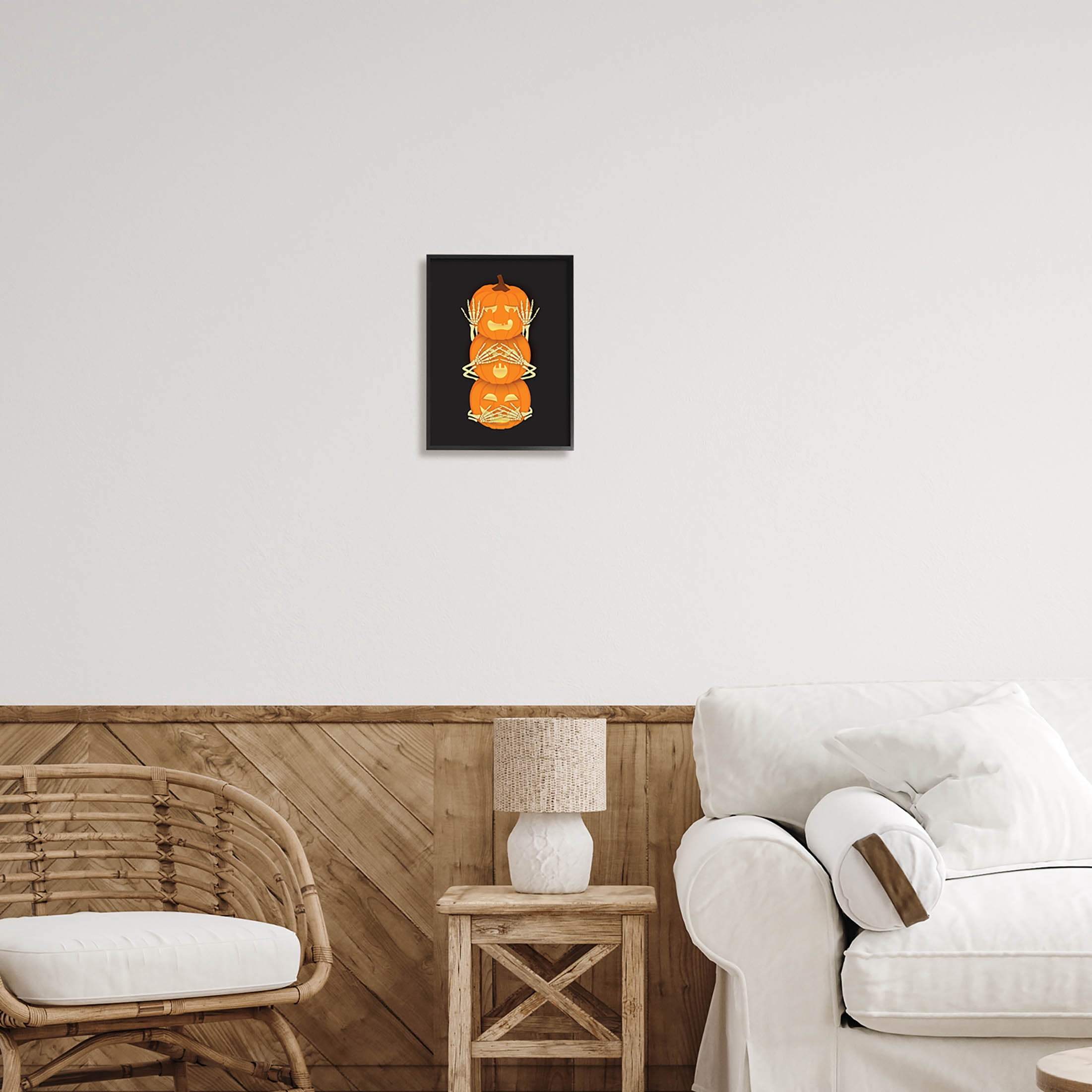 Stupell Industries Hear See Speak No Evil Pumpkins Graphic Art Black Framed Art Print Wall Art, Design by Linda Birtel