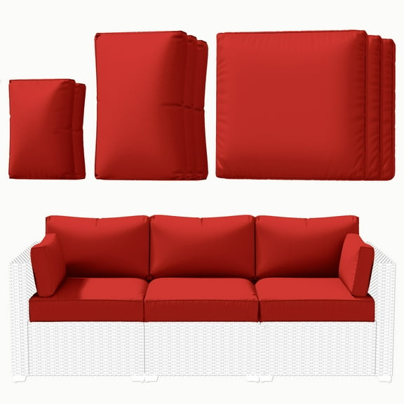 Kimunuk Outdoor Replacement Cushions for Patio Furniture, 4" Foam High-Density, 8-Piece Water-Resistant Outdoor Cushion for 3-Seat Sectional Patio Conversation Sets, Liner&Cover, Red
