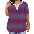 thumbnail image 1 of Fiudx Ofertas Flash Artículos En Oferta Blusas Informales de Gran Tamaño para Mujer, Camiseta con Botones Estampados a Rayas, Top de Manga Corta con Cuello En V y Bolsillo Falso, 1 of 4