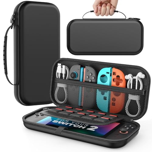 Carrying Case for Nintendo Switch 2(2025),Protective Hard Shell Portable Travel Carry Case Pouch holds 10 Cartridges with Pockets for Switch 2 Accessories and Games,Black