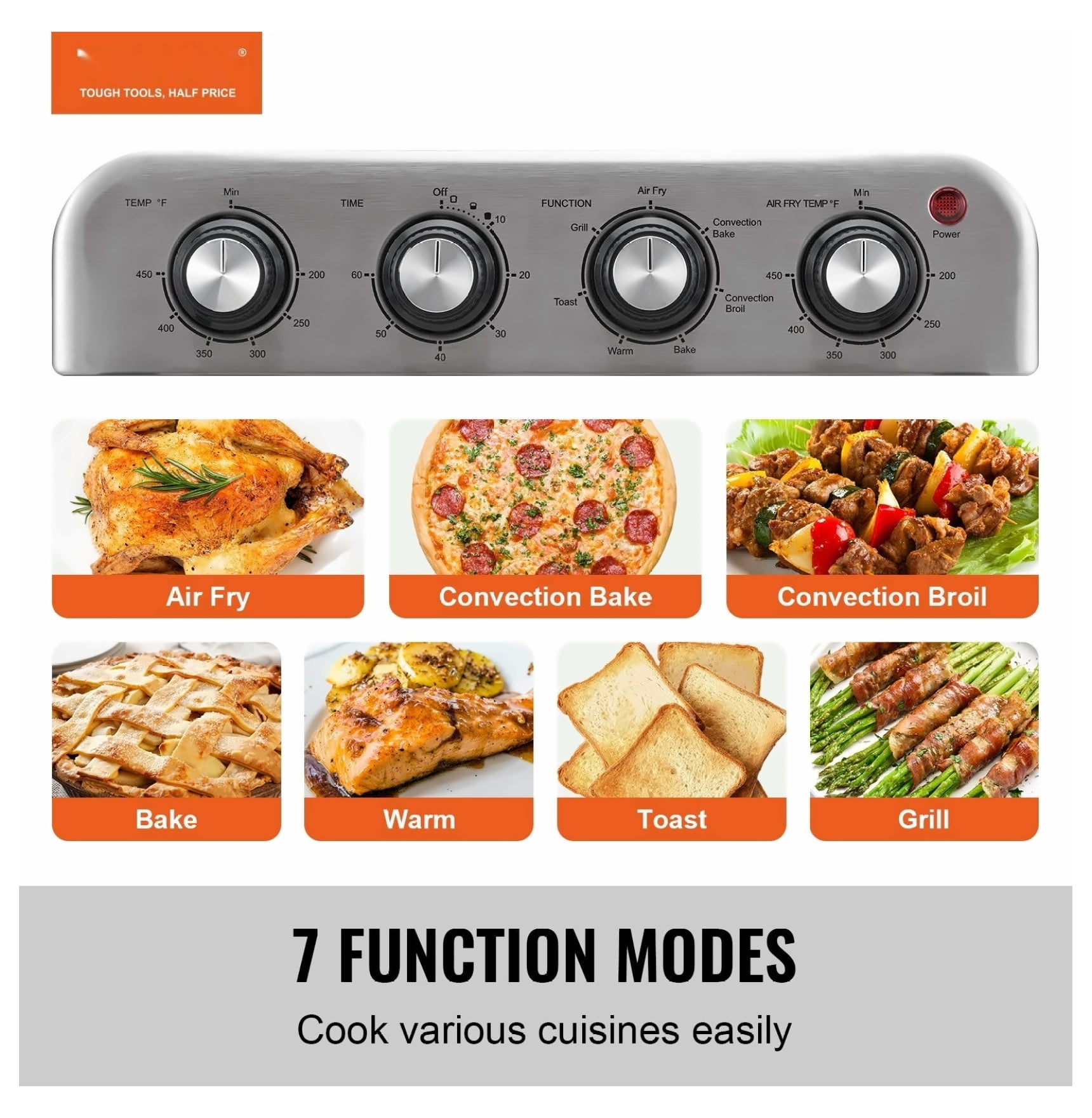 Air Fryer Toaster Oven 18L, 1700W Convection Oven Combo, 7-in-1 Countertop Oven with Grill, Pizza Pan & Gloves, 6-Slice Toast, 10-inch Pizza