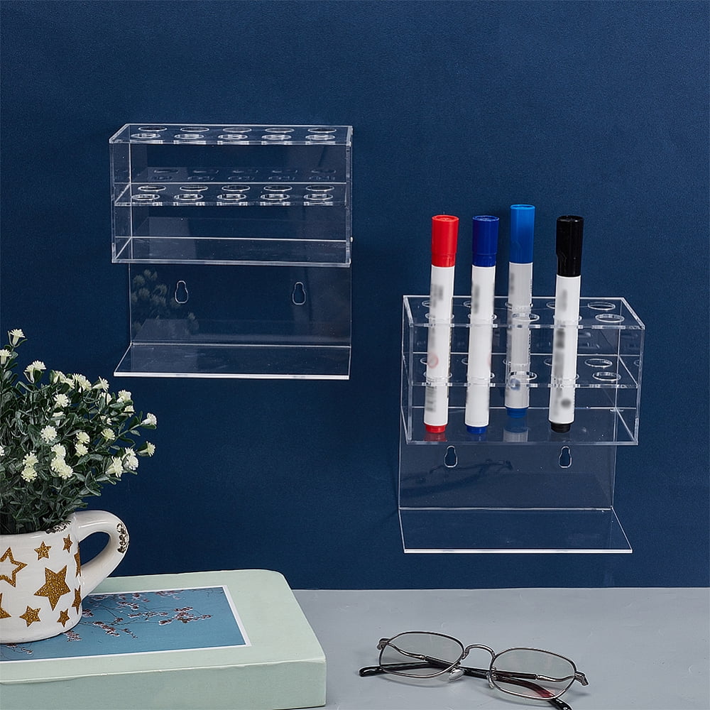 2 Set Acrylic Pen Holder Dry Erase Marker Holder 2-Tier 10-Slot Whiteboard Marker Holders Clear Marker Organizer Stand DIY Clear Pencil Holder Cup