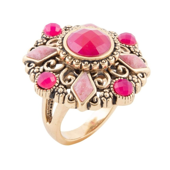 Embellished Pink Quartz Golden Statement Ring