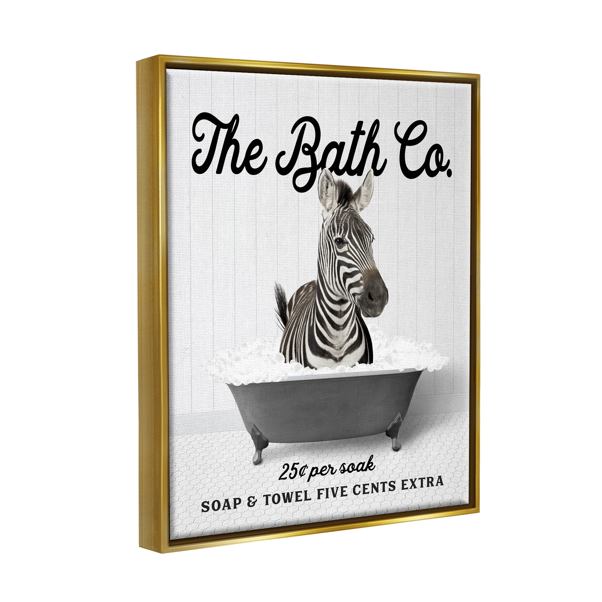Stupell Industries Zebra in Vintage Tub Animals & Insects Painting Gold Floater Framed Art Print Wall Art, 17 x 21