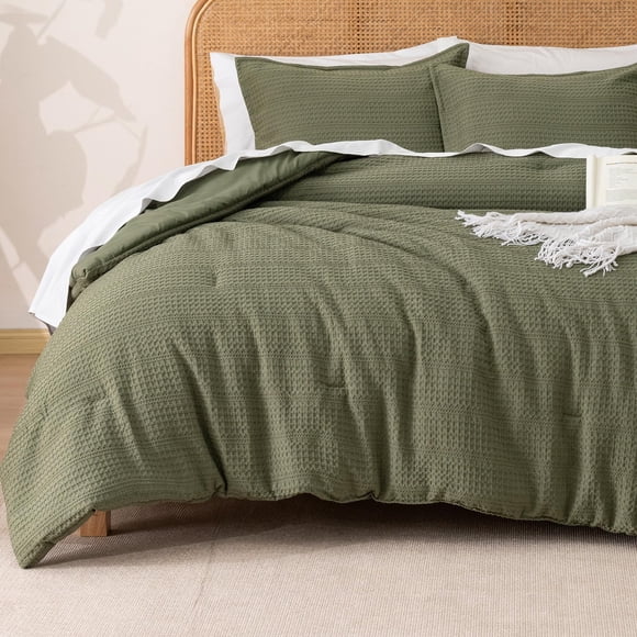 PHF Soft Waffle Comforter Set Queen Size- Comfy Breathable Waffle Weave Comforter with 2 Pillow Shams, 3 Pieces No Snagging Lightweight Bedding Set f