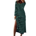 thumbnail image 2 of Conairie Maxi Dresses for Women Stripes Print Crew Neck Loose Elegant Long Sleeve Dress Lightweight Wedding Guest Swing Dress Green XL, 2 of 5