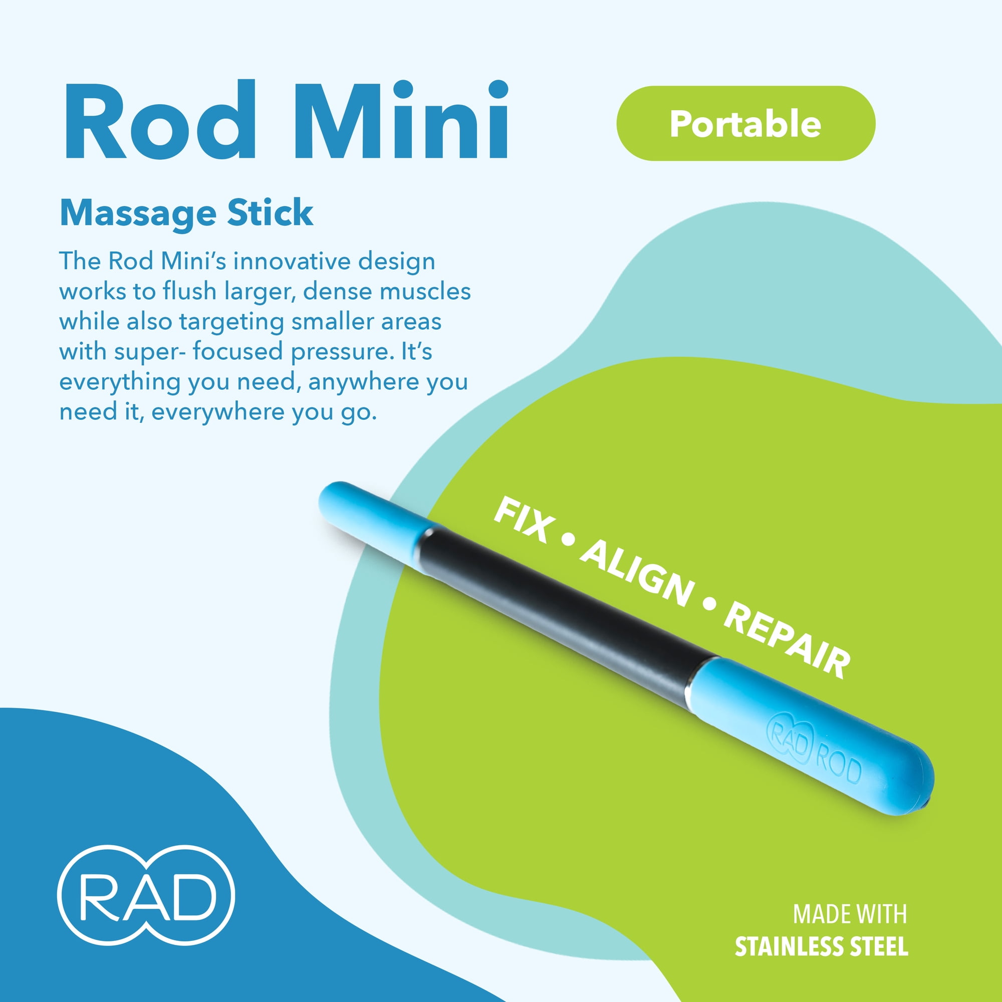 RAD Rod Mini – Compact Deep Tissue Massage Roller Stick – Travel-Ready Myofascial Release Tool for Legs, Back, Neck, Arms & Shoulders – Muscle Roller