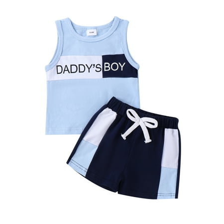 

BABAMOON Toddler Baby Boys Summer Clothes Letter Print Tank Tops + Elastic Waist Shorts Father s Day Outfits