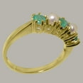 thumbnail image 3 of LBG British Made 18k Yellow Gold Natural Emerald & Cultured Pearl Womens Eternity Ring - 33 size options - Size 4, 3 of 7