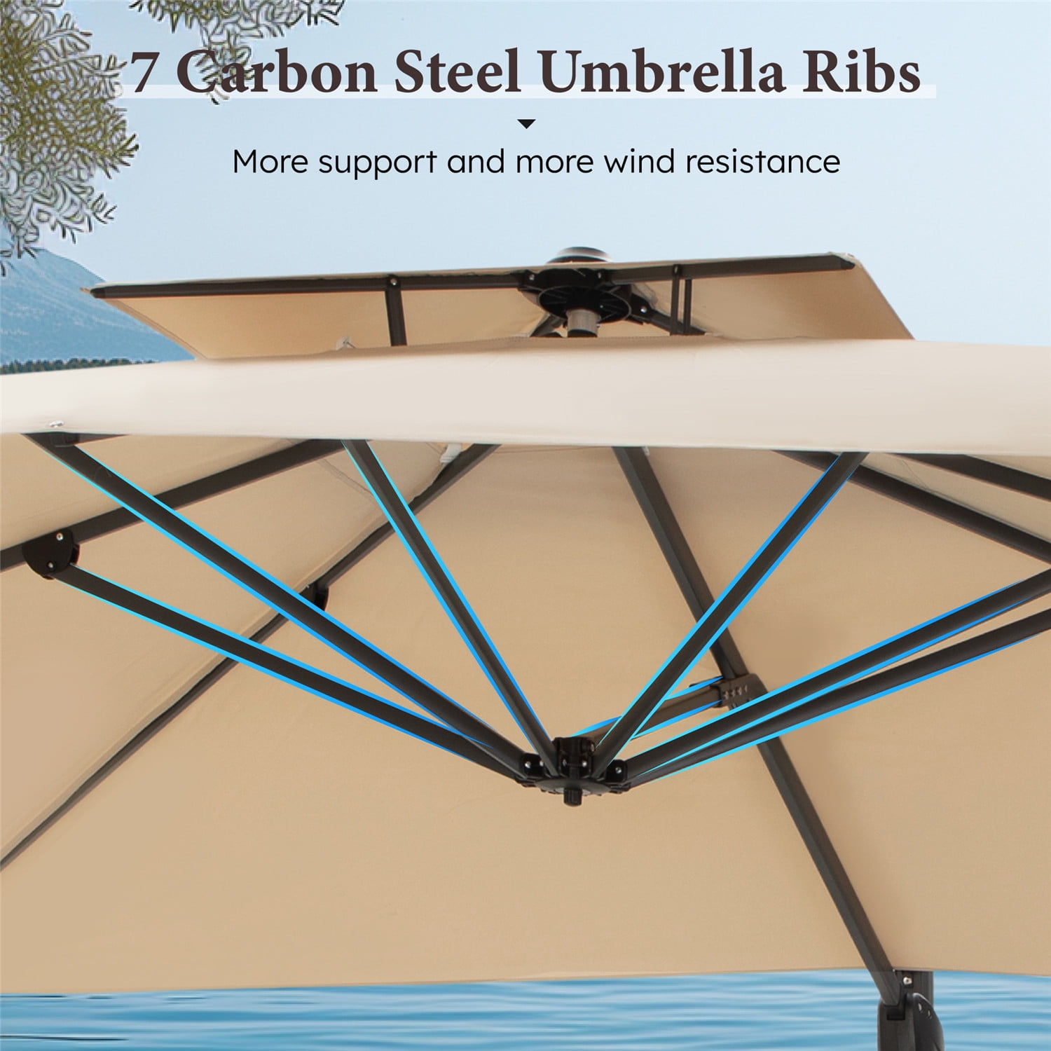 Summit Living 10’ x 10’ Offset Patio Umbrella Large Deck Cantilever Outdoor Umbrella with Base Beige