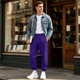 thumbnail image 4 of Men's Sweatpants Trendy Elastic Waist Drawstring Cuffed Jogging Pants Loose Lounge Casual Sweatpants for Outdoor Sports with Pockets Purple L, 4 of 7