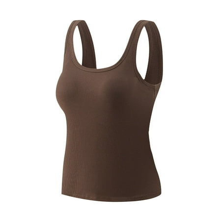 Shelf Bra Tank Tops for Women Camisole Adjustable Spaghetti Strap Padded Undershirts Brown 2XL