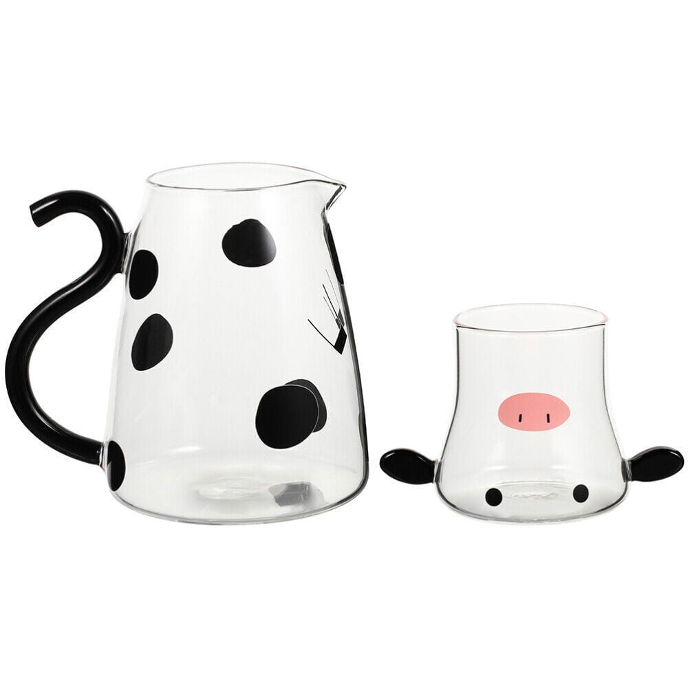 Cow Pitcher Carafe Set, Glass Carafe Pitcher with Glass Mug