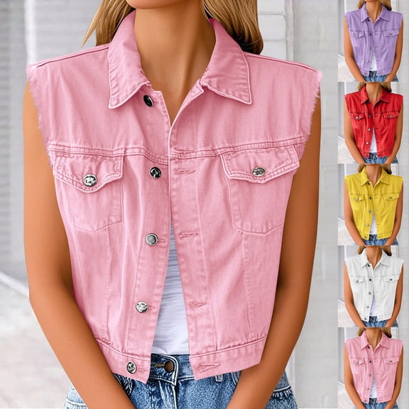 Hueook Women Vest Women's Solid Color Button Turndown Collar Tank Top Sleeveless Slim Tank Waistcoat Casual Tops Red 2X