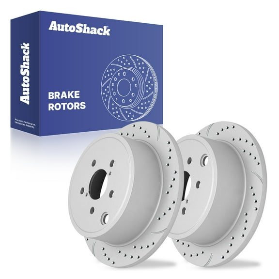 AutoShack Rear Solid Drilled & Slotted Coated Brake Rotors Silver Matte Finish 2-PC Set Replacement for 2010-2014 Subaru Outback 2008-2014 Subaru Impreza TurboGuard 11.25" (285.8 mm)