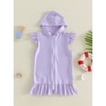 thumbnail image 6 of BemeyourBBs Kids Toddler Baby Girls Swim Cover Up Dress Swimwear Poncho Kids Swimsuit Coverup Beach Bathing Suit Flying Short Sleeve Zipper Hooded Coverups Beachwear Wrap, 6 of 7