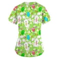thumbnail image 3 of YDKZYMD Easter Scrubs Tops for Women Rabbits Eggs Printed Casual Party Shirts V Neck Family Party Holiday Scrubs Short Sleeve Bunny Scrub Tops with Pockets Green 3XL, 3 of 3