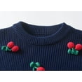 thumbnail image 3 of Bobifish Toddler Light Blue Crew Neck Sweater Red Cherry Applique Long Sleeve Soft Cute Kids Outdoor Activities & Home Wear Daily Knitted Pullover Top, 3 of 8