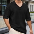 thumbnail image 2 of T Shirts for Man Summer Casual Short Sleeve Jacquard V Neck Relaxed Fit Breathable Tshirts Mens Tees, 2 of 5