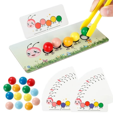 

Tnjskce Worm Clip Beads Toy Wooden Matching Toys Set Color Sorting Game Montessori Educational Parent-Child Interactive for Kids Toddlers