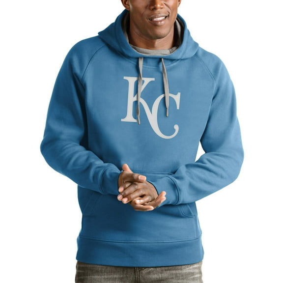 Men's Antigua Light Blue Kansas City Royals Victory Pullover Team Logo Hoodie