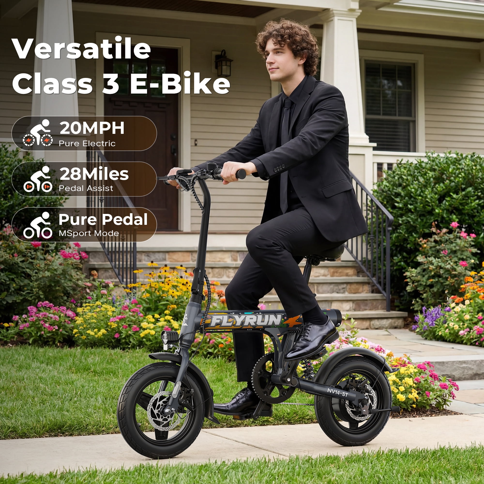 FLYRUN Electric Bike, 14" Folding E-bike for Adults, 500W Peak Motor, 36V 280.8Wh Battery, 20MPH City Commuter Ebike, LCD Display, UL2849