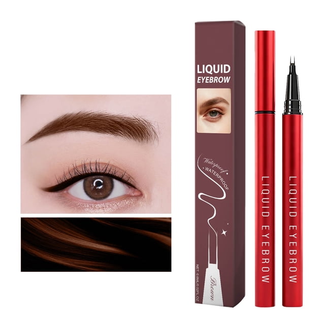Fankiway Double fork Waterproof Liquid Eyebrow Pencil Three-dimensional Color Rendering without Smudging Long-lasting Coloring Sweat Proof Sweat Proof 0.6ml