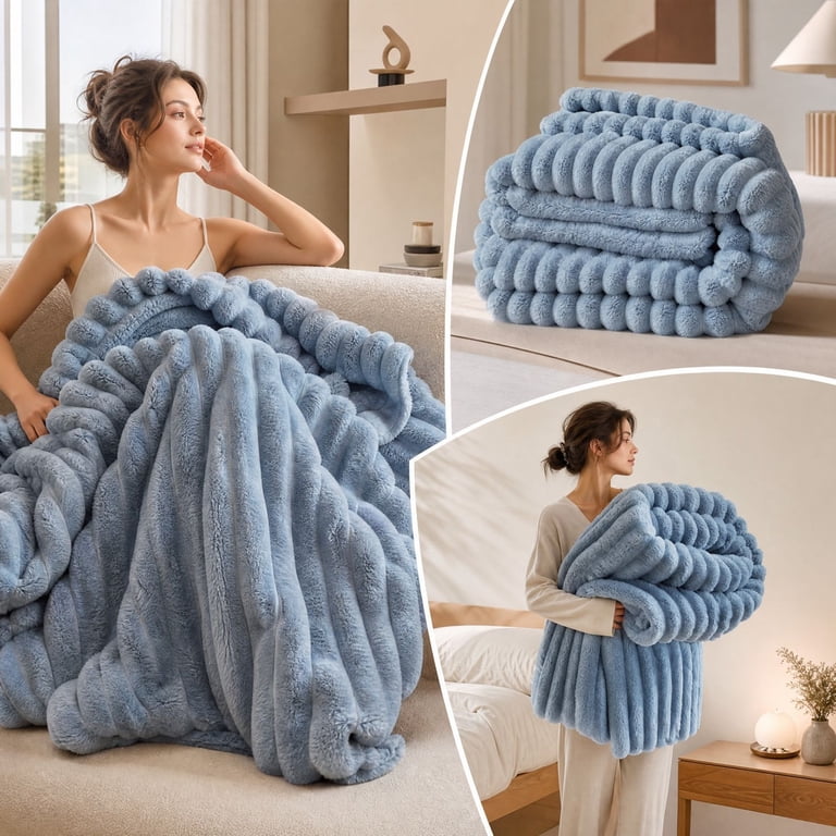 Bxaolu Soft Cozy Flannel Blanket[59x79In], Lightweight Warmth Fluffy ...