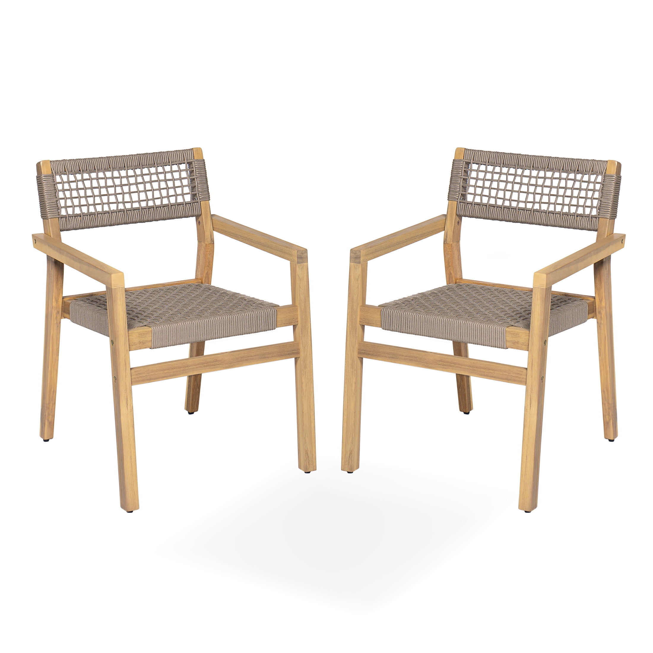 Christopher Knight Home Modern Outdoor Dining Chairs, Solid Wood Frame, Rope-Woven Backrest, Grey, Set of 2