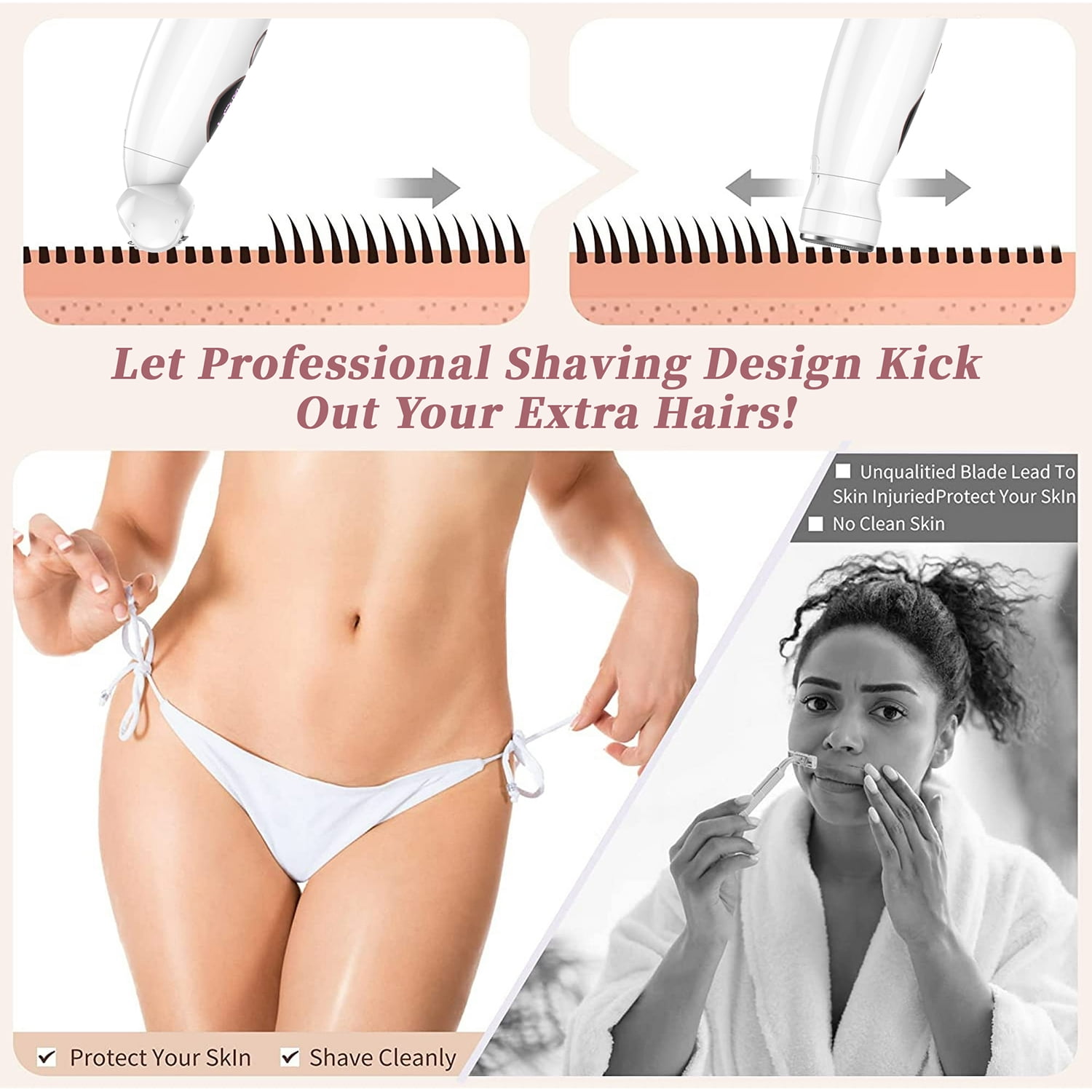 5 in 1 Bikini Trimmer for Women, IPX7 Waterproof Wet & Dry Electric Razors for Women with Charge Dock, Womens Electric Shaver for Bikini Underarm Body Face