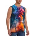 thumbnail image 2 of Bixox Men's Modern Art Red And Blue Colors Printed Shirt Sleeveless Fitness Tank Top-3X-Large, 2 of 5