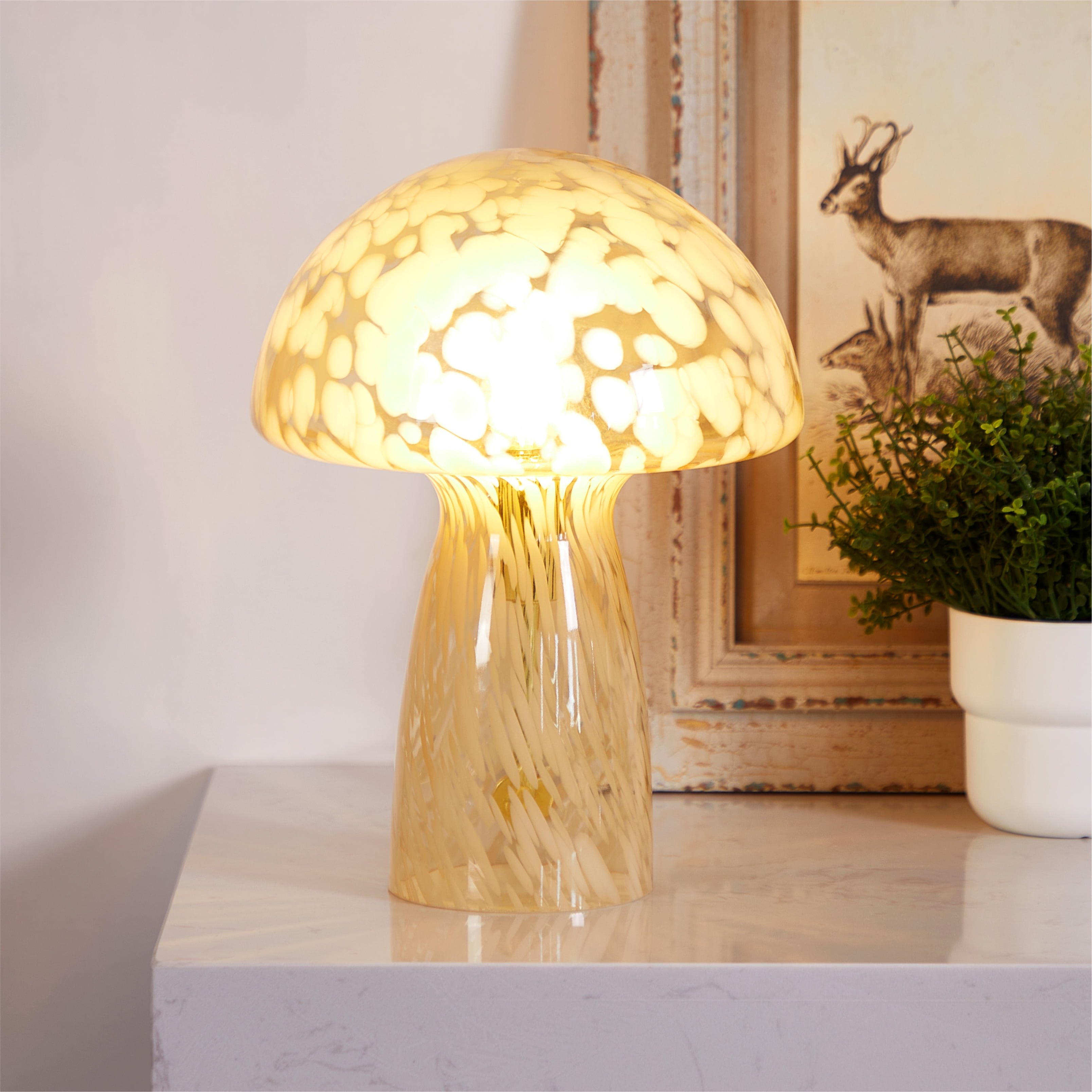 Urban Shop Novelty Glass Mushroom Lamp, Orange Tortoise, 12 H