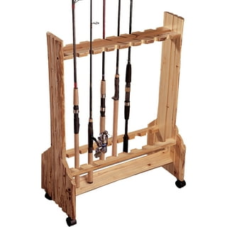 Wooden Fishing Rod Storage Floor Stand Rack Pole Holder Organizer Round  Reel Holds 16 Fishing Rods
