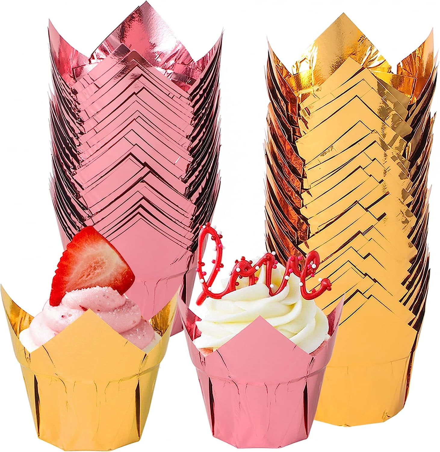 Rose Gold Cupcake Liners, Foil Baking Cups (2.75 x 1.5 In, 100 Pack) –  Sparkle and Bash