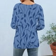 thumbnail image 6 of Fznquz Blue Plus Size Womens Tops Loose Fit Crew Neck Casual T Shirts Floral Button 3/4 Length Sleeve Winter Clothes,XXL, 6 of 7