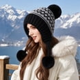 thumbnail image 4 of Voska Womens Thick Knit Ear Flap Winter Hat Soft Fleece Lined 3 Pom Pom Pull On Beanie with Fair Isle Pattern Black One Size, 4 of 4