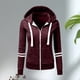 thumbnail image 3 of Sudadera con capucha Mujer Manga larga Cremallera completa Sudadera con capucha de forro polar suave Tops para deporte Vino rojo Hugo Sudadera con capucha, 3 of 8