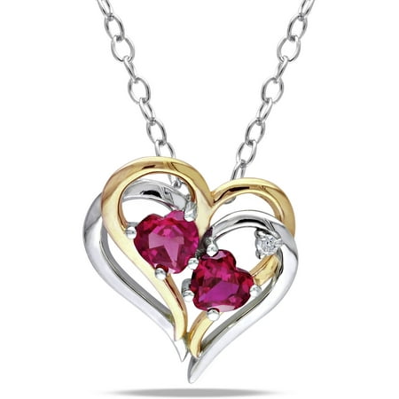 Tangelo 1-1/6 Carat T.G.W. Created Ruby and Diamond-Accent Two-Tone Sterling Silver Heart Pendant, 18