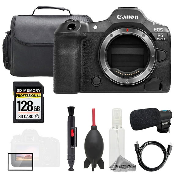 Canon EOS R5 II (Body)   Mic   128GB   Bag  Screen Protector- Basic Kit (International Version)